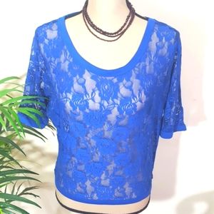 Eyeshadow Laced Royal Blue Short Sleeves Top. Size S